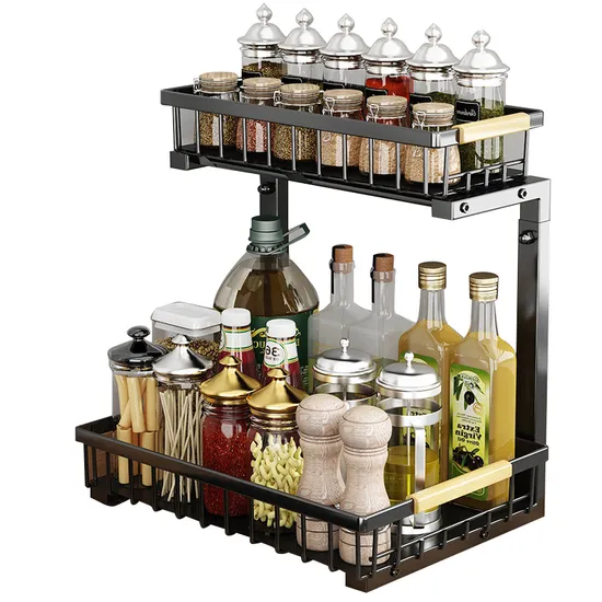 Kitchen Cabinet Metal Steel Under Sink Organizers and Storage 2 Tier Pull out Cabinet Sink Dishes Drainer Storage Organizer Kitchen Accessories 