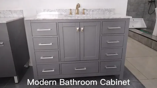 Dark Grey Finished 48 Inches Single Sink Oak Wood Bathroom Cabinet Foshan 