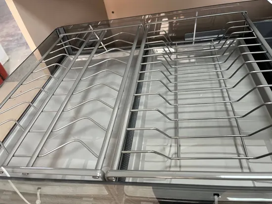 Cabinet with Chrome Wire Kitchenware Space Organizer Drawer Flat Bowl Basket Storage Kitchen Dish Rack Accessories 