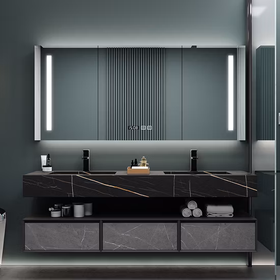 Modern Melamine Plywood Wall Mounted Bathroom Vanity with Mirror Cabinet